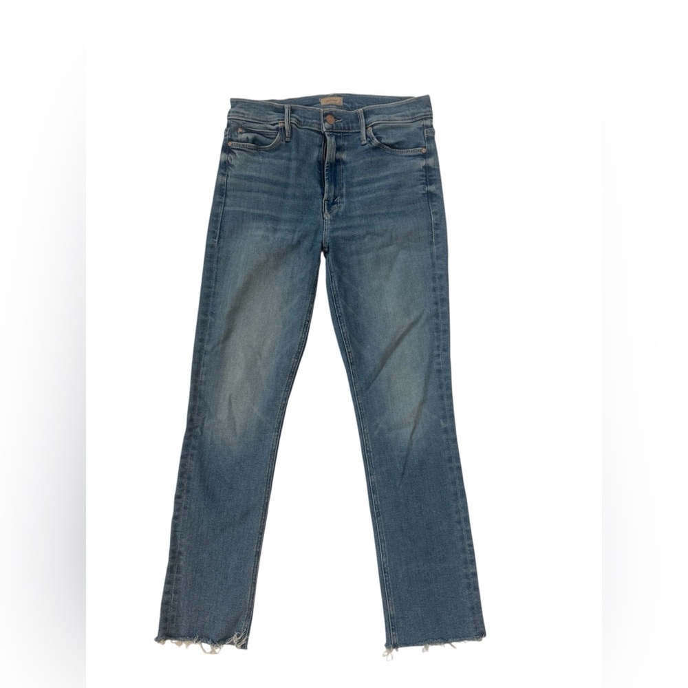 MOTHER Slim Straight Jeans Vintage Wash Raw Hem Size 28
